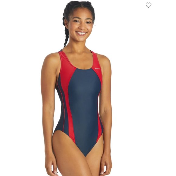 Sporti Blue and Red Piped Splice Wide Strap Swimsuit - Picture 1 of 3